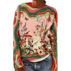 5XL Lightweight Crew Neck Sweater, Funky Alice In Wonderland Vibes, Fits like 4X